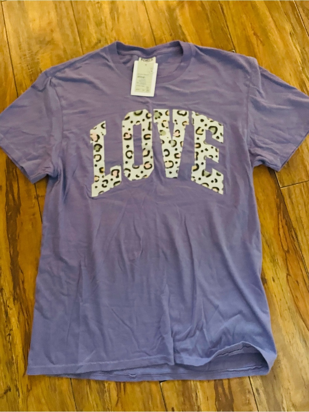 Port and Company Lavender Short Sleeve Tee with Leopard LOVE Graphic